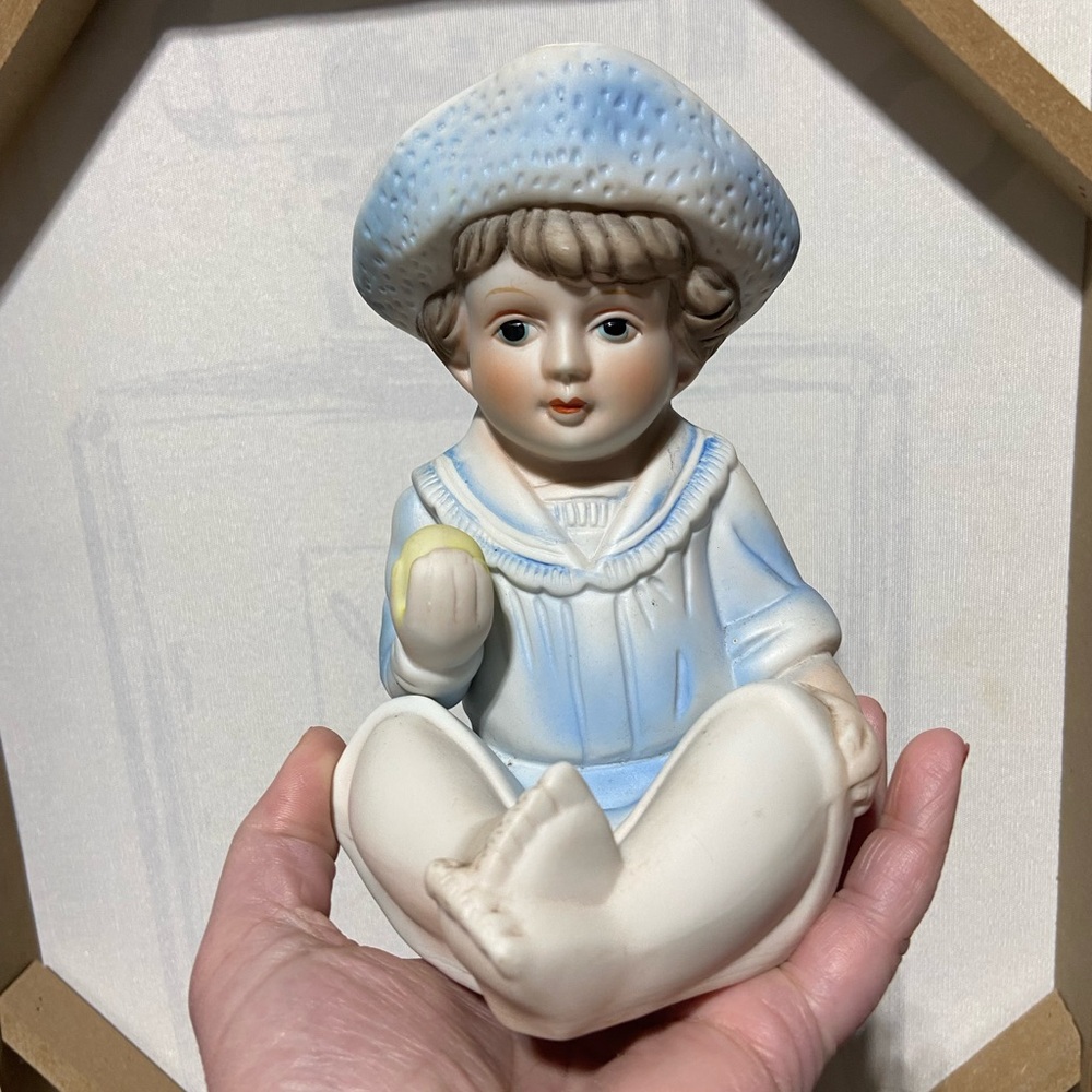 Vintage Piano Baby Statue, Little Boy Dressed in a Sailors Outfit